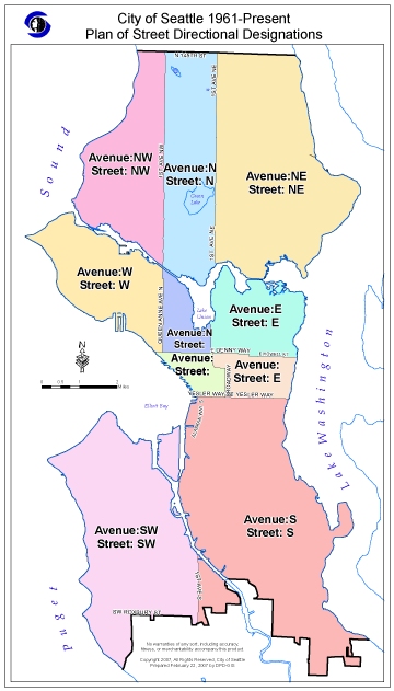 City of Seattle 1961-present street directional designation map