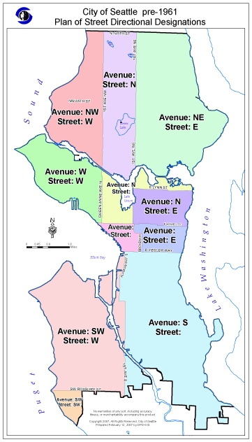 City of Seattle pre-1961 street directional designation map